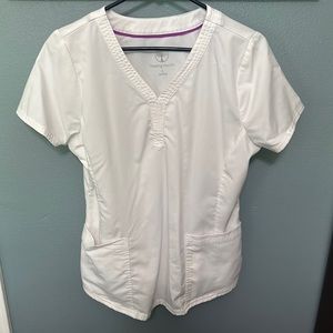 Purple Label Healing Hands White Scrub Top Size Large